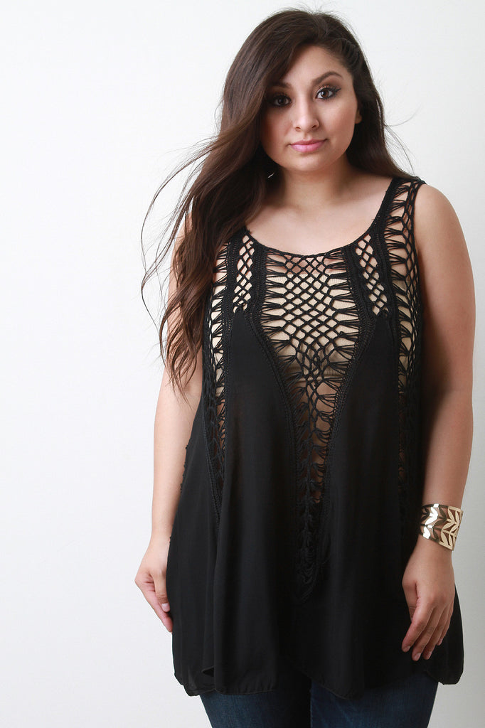 Crochet Panel Sleeveless Flowy Top