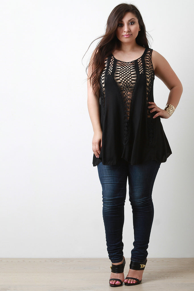 Crochet Panel Sleeveless Flowy Top