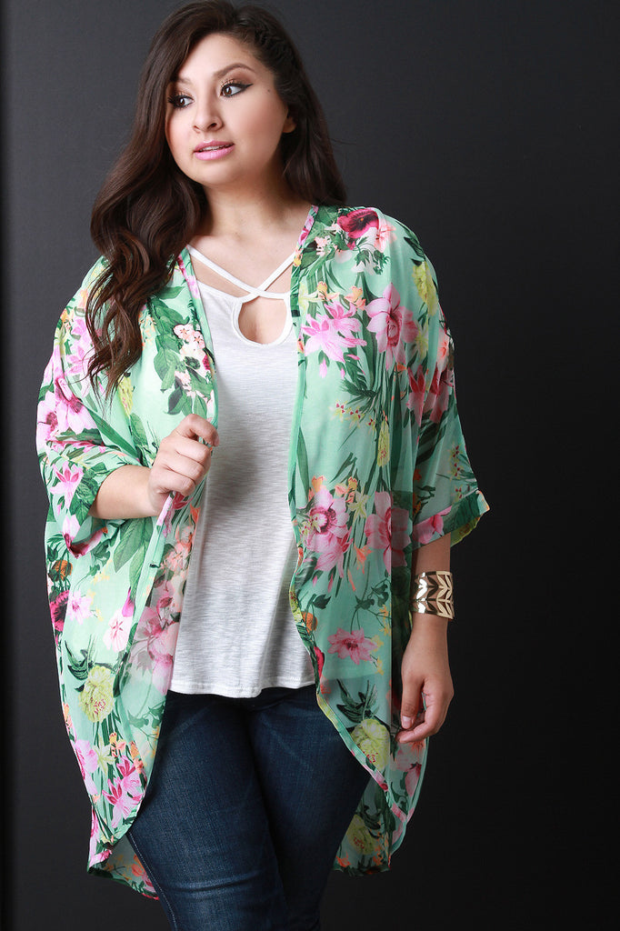 Floral Print Chiffon Cocoon Cardigan