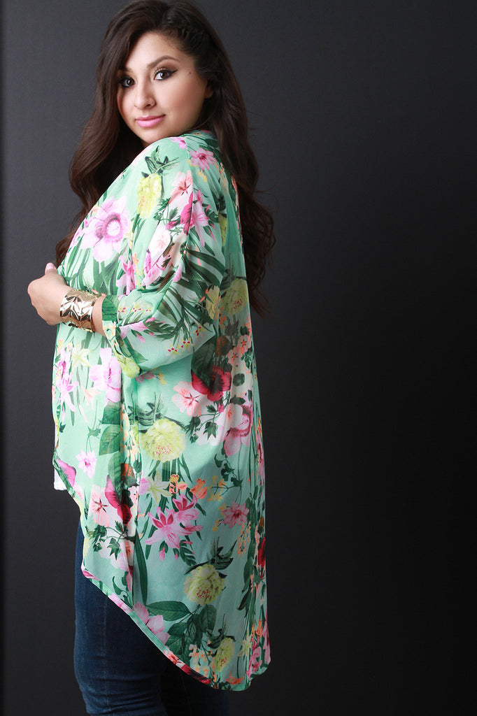 Floral Print Chiffon Cocoon Cardigan