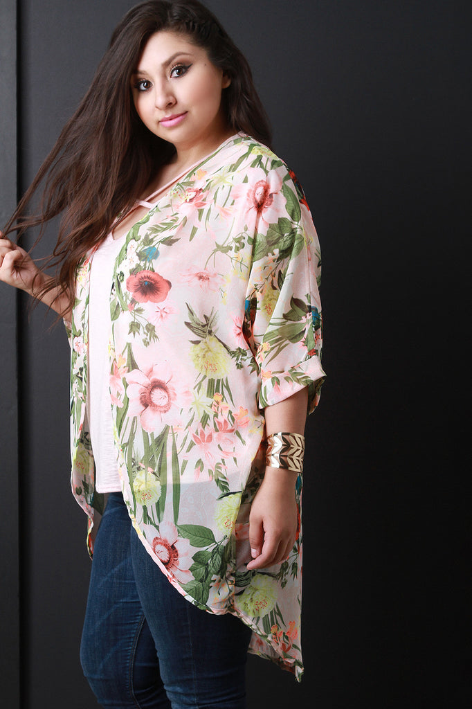 Floral Print Chiffon Cocoon Cardigan