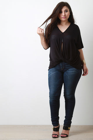 Twisted Slit Front Dolman Sleeves Top