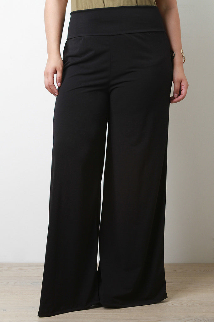 Solid High Waisted Wide Legs Pants