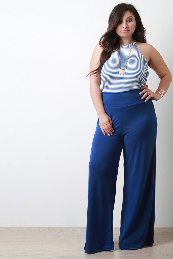 Solid High Waisted Wide Legs Pants